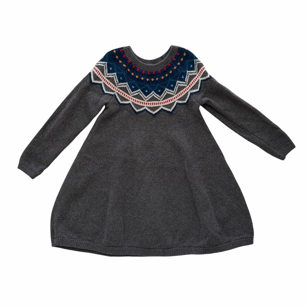 Hanna Andersson Charcoal Dress with Navy and Crimson Details